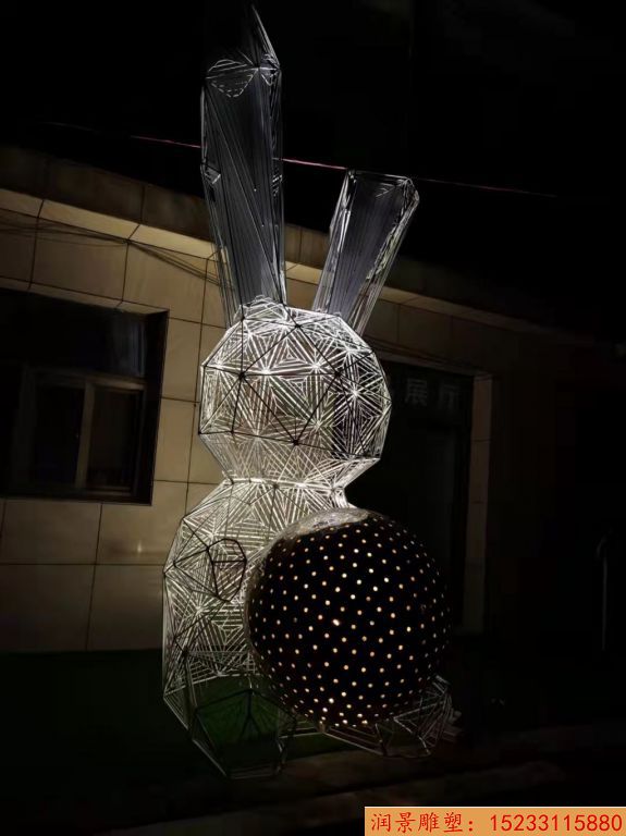 不锈钢镂空灯光兔子雕塑 夜光兔子雕塑 地产景观雕塑6