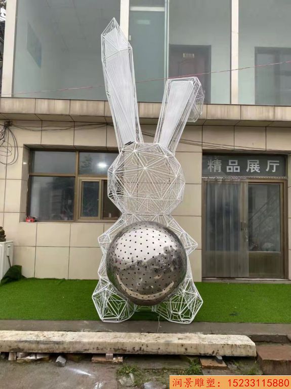 不锈钢镂空灯光兔子雕塑 夜光兔子雕塑 地产景观雕塑2