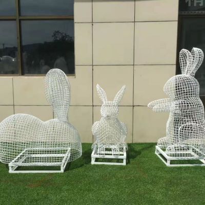 不锈钢镂空兔子雕塑 景观兔子造型雕塑厂家