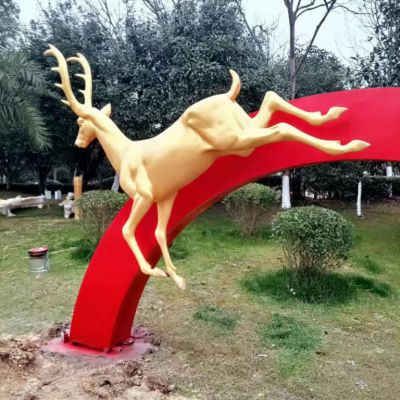 不锈钢拱门奔跑鹿雕塑 奔跑鹿雕塑素材